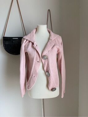 Caravan Pink Knit Big Button Cardigan, Size S/M
